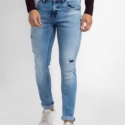 SPYKAR Men Skinny Fit Low-Rise Mildly Distressed Heavy Fade Stretchable Jeans-picture-11
