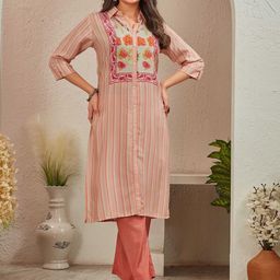 all about you Floral Printed Shirt Collar Straight Kurta with Trousers-picture-55