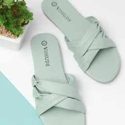 Vishudh Women Teal Open Toe Flats-image-58