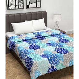 Divine Casa 100% Cotton Double Bed Reversible AC Dohar Floral Print - Blue-22