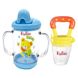 Kritiu Baby Sippy Spout Cup With Handles 200 ml & Rattel Fruit Feeder Combo Of 2 - Multicolor-11