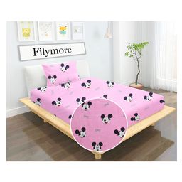 Filymore Mickey Mouse Single Bedsheet For Kids Designer Cartoon Printed Bedsheet and 1 Pillow Cover - Pink-0
