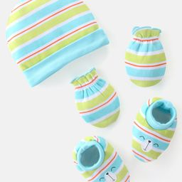 Babyhug 100% Cotton Cap Mittens & Booties Striped Blue & Green- Diameter 9 cm-picture-13