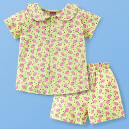 Babyhug Cotton Half Sleeves Night Suit Strawberry Print- Green-image-61