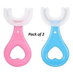 Kritiu Soft Sillicone U-Shaped Toothbrush Pack Of 2 - Pink & Blue-1