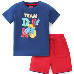 Babyhug 100% Cotton Half Sleeves T-Shirt & Shorts Dino Print- Blue & Red-picture-19