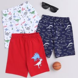BUMZEE Pack Of 3 Dinosaur Printed Shorts -Navy Blue& Red-picture-29