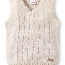 Babyhug Knitted Sleeveless Pullover Sweater Vest with Cable Knit Design - Off White-image-29