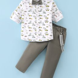 Mark & Mia Full Sleeves Palm Tree Print Party Shirt & Trouser Set with Bow & Suspender - Multicolor-image-16