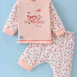 Pepito Interlock Knit Full Sleeves Night Suit with Bear Print -  Pink-image-70