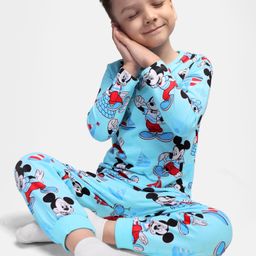 Babyhug Disney Single Jersey Knit Full Sleeves Night Suit with Mickey Mouse Graphics - Light Blue-image-99