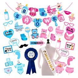 Zyozi Baby Shower Decorations Kit Banner, Photo Booth Props, Badge & Sash (Pack of 33)-image-98