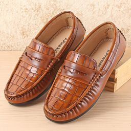 Pine Kids Slip On Party Wear Loafers with Check Design - Tan-image-38