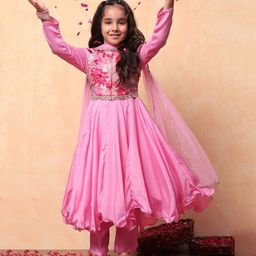BIBA Full Sleeves Floral Printed & Sequins & Lace Embellished Kurta & Pant With Dupatta Set - Pink-image-8
