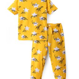 Pine Kids Single Jersey Knit Half Sleeves Night Suit with Dino Print - Yellow-image-68