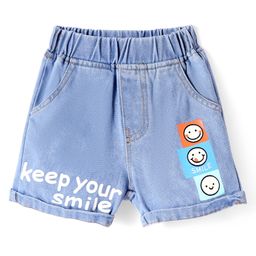 Mark & Mia Cotton Washed Shorts with Keep Smiling Text Print - Light Blue-image-65