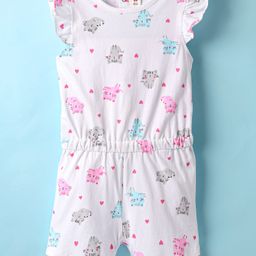ToffyHouse Single Jersey Knit Half Sleeves Jumpsuits With Cat Print - White-image-103