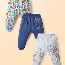 Babyhug Interlock Knit Ankle Length Diaper Leggings With Monster INC Graphics - Navy Blue Light Green & White-image-48