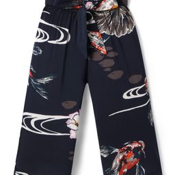 CrayonFlakes Rayon Ocean & Floral Printed Belted Palazzo - Navy Blue-image-101