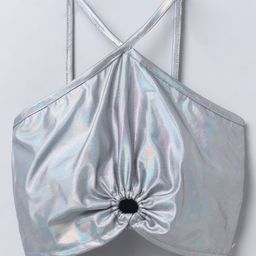 Taffykids Sleeveless Holographic Cut Out Detailed Crop Top - Multi Colour-picture-10