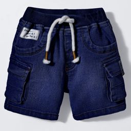 Little Kangaroos Knee Length Solid Denim Shorts With Adjustable Elastic - Navy Blue-image-32