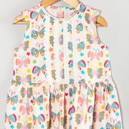 Hugsntugs Woven Cotton Sleeveless Butterflies Printed Lace Embellished Top - Soft Pink-image-37