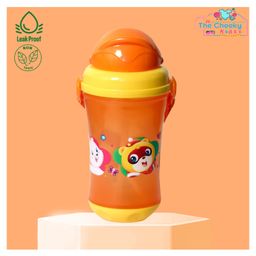 The Cheeky Kidzz Baby Premium Unbreakable Feeding Straw Printed Sipper Water Milk Liquids With Strap Feeder 320 ml Bottle BPA Free (1-5 Years)(Orange)-16