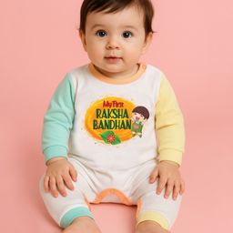 The Peppy Tend 100% Cotton Knit Rakshabandhan Theme Full Sleeves My First Rakshabandhan Text Printed Romper - Multi Colour-image-88
