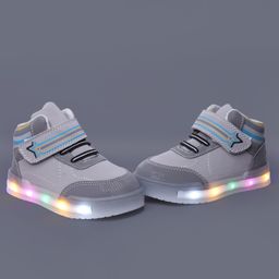 NEW STEPS Colour Blocked & Striped LED Velcro Closure Shoes - Grey-image-98