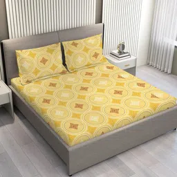 Layers Aura Yellow & White Printed Microfiber Queen Bedsheet Set 2.54 m x 2.24 m-image-79
