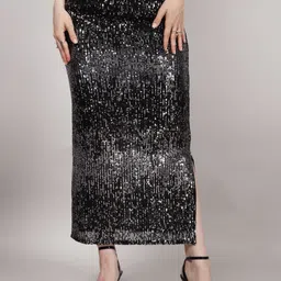 SWISHIN Sequinned Embellished Side Slit Pencil Maxi Skirt-picture-26