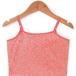 Babyhug Sleeveless Sequenced Choli With Net Sequenced Embroiderd Lehenga With Dupatta Set- Peach image 3