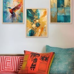 Kotart Brown & Blue 3 Pieces Abstract Printed Wooden Wall Arts-picture-16