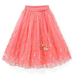 Babyhug Sleeveless Sequenced Choli With Net Sequenced Embroiderd Lehenga With Dupatta Set- Peach image 5