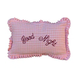 Bandbox Pink & White Checked Cotton Rectangular Cushion Cover-picture-1