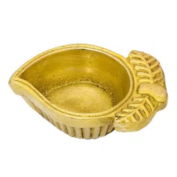 Exotic India Yellow Textured Brass Mango Shaped Diya-image-63