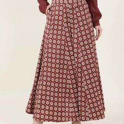 Marks & Spencer Women Maroon Floral Printed Pleated Flared Fit Trousers-image-18