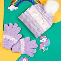 Pantaloons Junior Acrylic Lilac Girls Beanie & Gloves-image-77