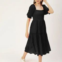 Moomaya Black Regular Fit Midi Dress-image-52
