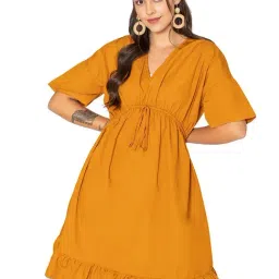 Lounge Dreams Tan Cotton Regular Pleated Casual Dresses-picture-9