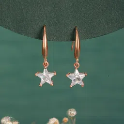 Jazz and Sizzle Rose Gold-Plated American Diamond Studded Star Shaped Drop Earrings-82
