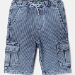 United Colors of Benetton Blue Cotton Blend Regular Striped Shorts-image-39