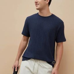 Fame Forever By Lifestyle Navy Relaxed Fit Striped T-Shirt-picture-36