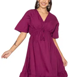 Lounge Dreams Wine Cotton Regular Pleated Casual Dresses-picture-13