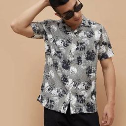 Forca By Lifestyle Grey Cotton Regular Fit Abstract Shirt-image-27