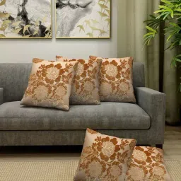 HOSTA HOMES Brown Velvet Cushion Covers - Set of 5-image-2