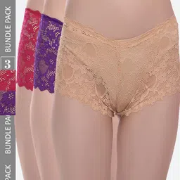 Fleurt Pack Of 3 Assorted Lace Boy Shorts Briefs - HOBFPT3-OS-27-image-9