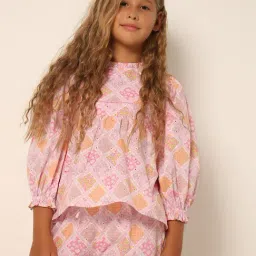 VERO MODA GIRL Pink Printed Peplum Top-image-4