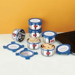 HAZEL Stainless Steel Air Tight & Leak Proof Lunch Boxes (525 ml) - Set of 6-image-6