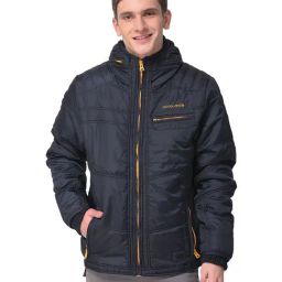 Woodland Navy Polyester Hooded Jacket-image-48